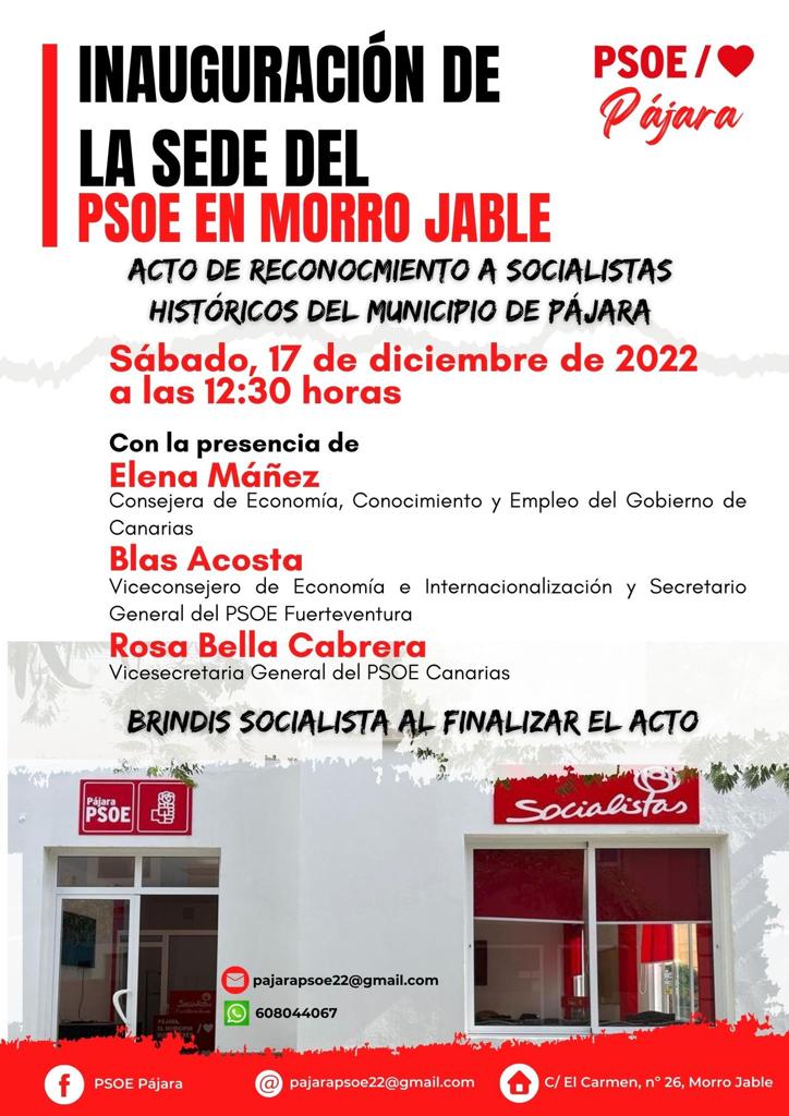 Acto-del-PSOE-de-Pajara-el-17-de-diciembre-a-las-12.30-horas-en-Morro-Jable. PSOE Pájara inaugura sede en Morro Jable
